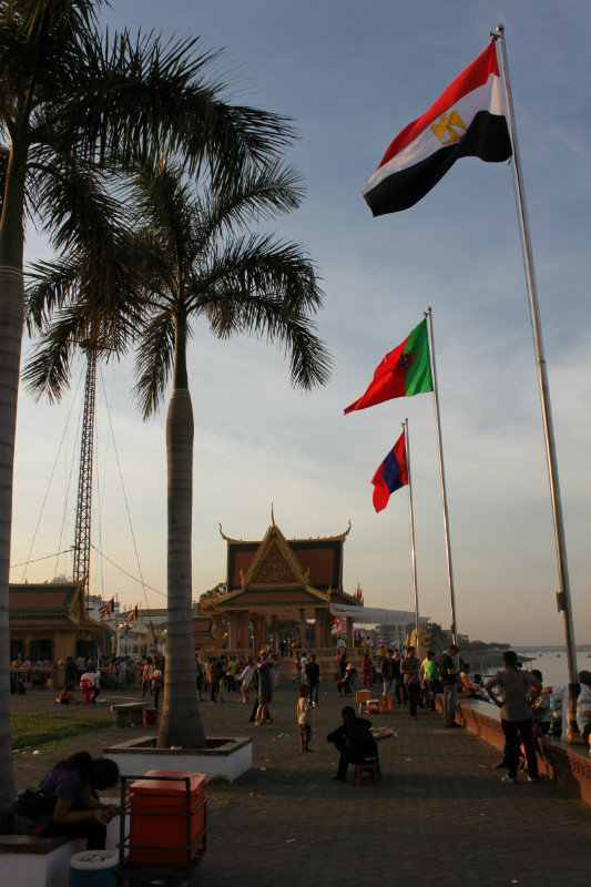 Lots of flags along the Mekong river