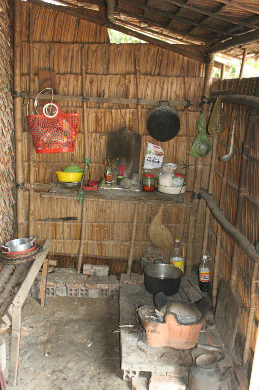 Kitchen of a poor house of the Khmer people