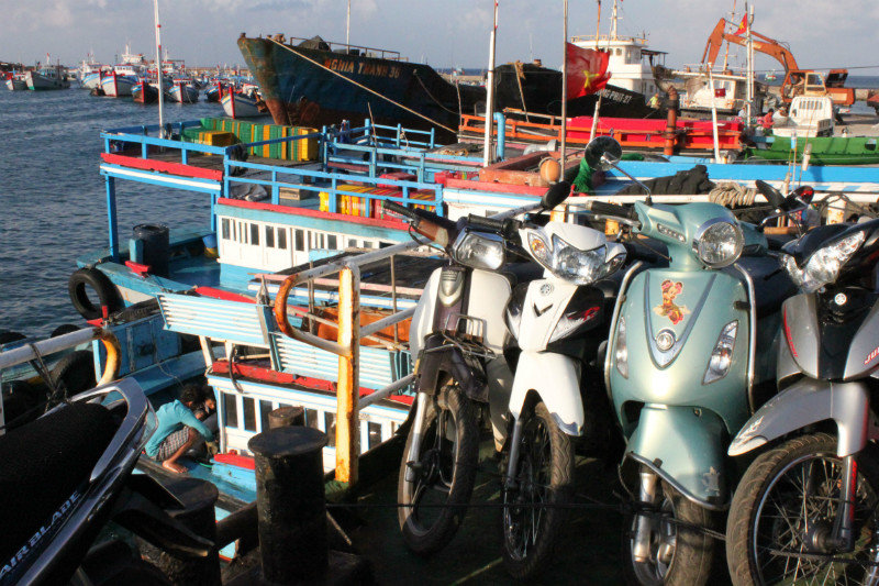 Motorbikes on the ship back to the mainland