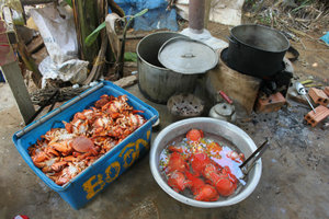 Boiling crabs at a local house