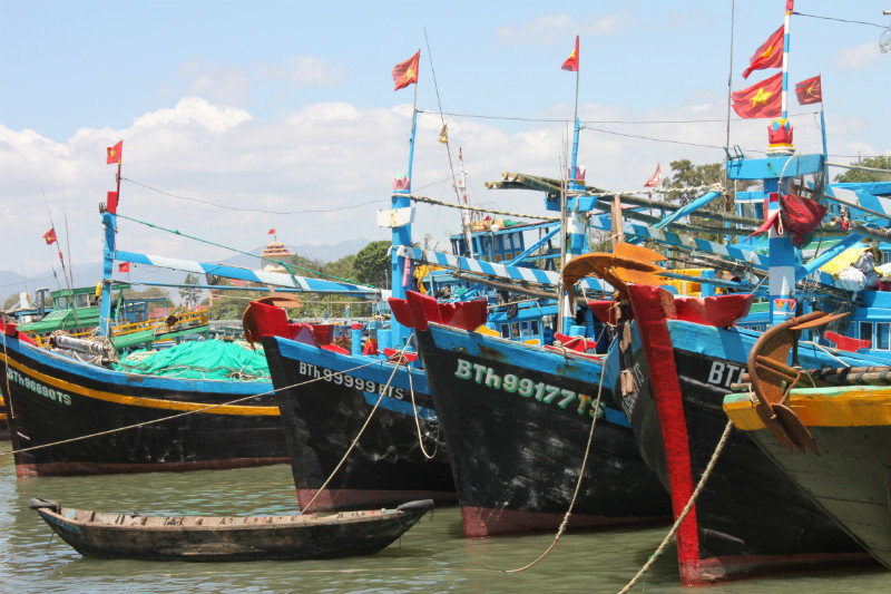 Boats on a river in Phan Thiết city