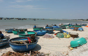 Round shaped boats in Kê Gà