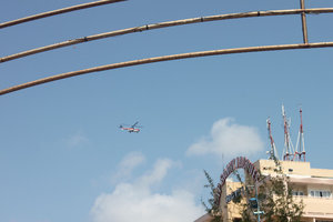 A helicopter flying over the beach in Vũng Tàu city 