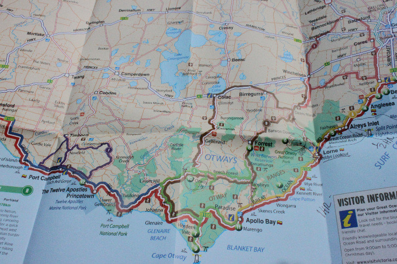 Map showing the Great Ocean Road