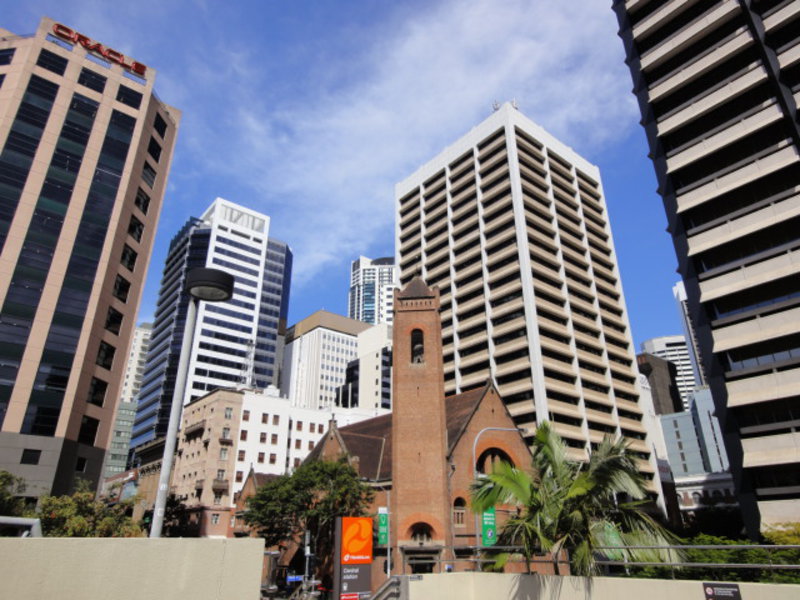 Hi-rise buildings & a cathedral in Brisbane