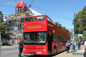 Tourist bus outside Canterbury museum