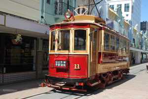 A tram for tourists in the city