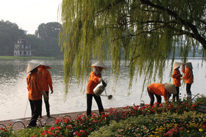 Flowers by Hoàn Kiếm lake in Hanoi's center