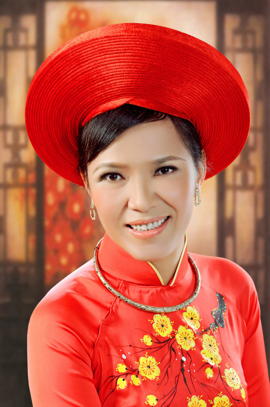 Me in the red Vietnamese traditional dress Ao Dai