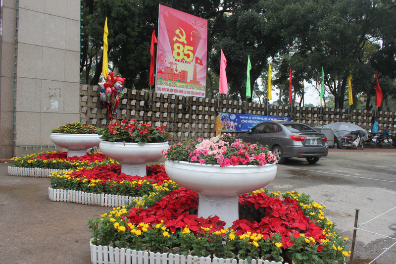 New Year decorations outside a park in Hanoi