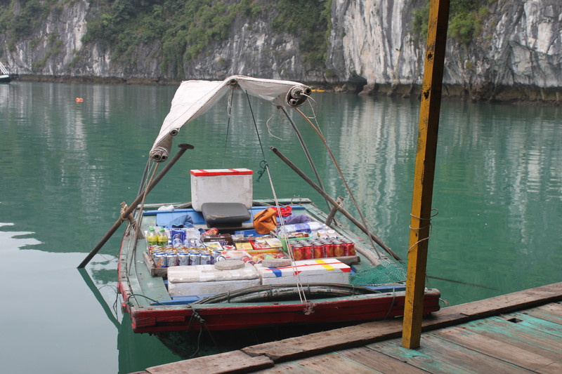 A little boat selling various things at Hạ Long bay