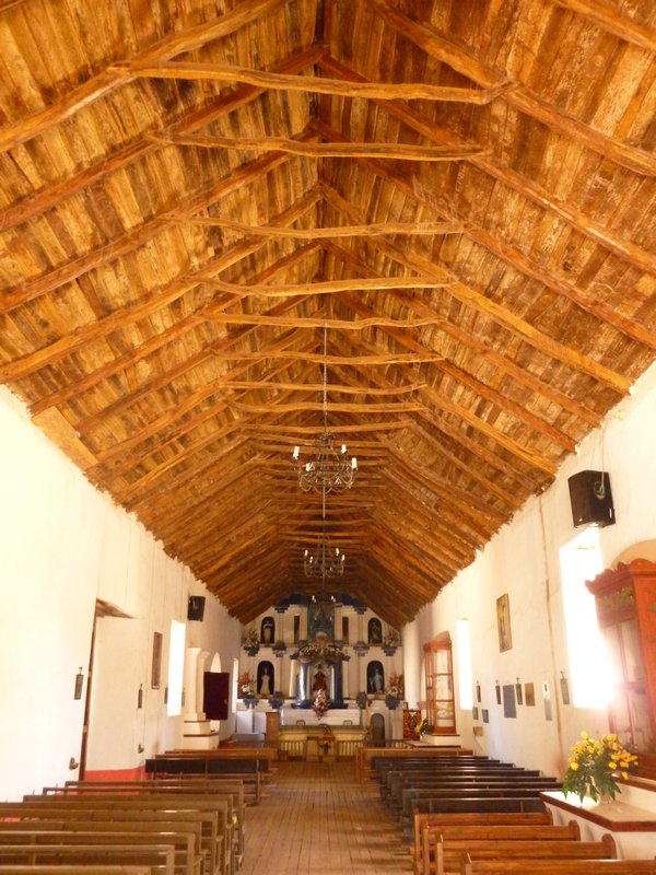 A view of the cactus roof of the church in San Pedro de Atacama.