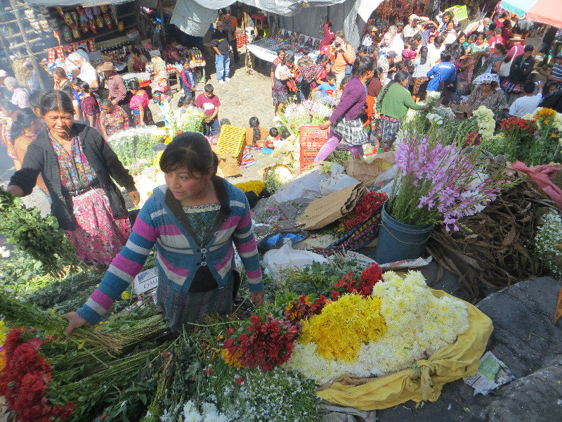 Flower sellers on the steps of the church.