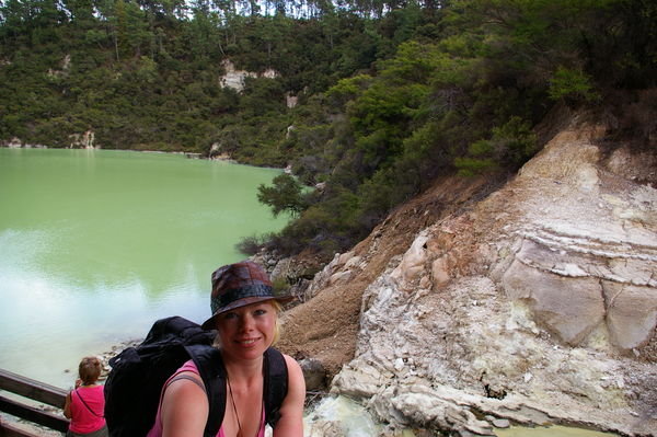 Me at a sulphurous, green lake near Rotorua