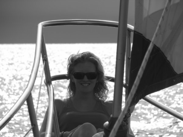 Michelle relaxing on the bow of MS Kiana
