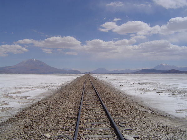 Train tracks across the salt lake..