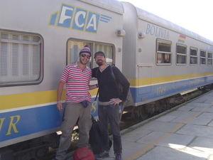 Jack and Jordi waiting to board