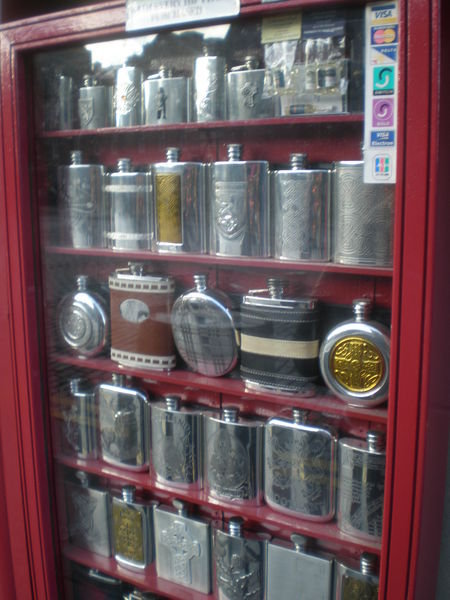 flasks in a shop window