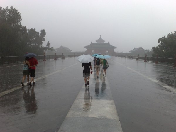 Temple in rain