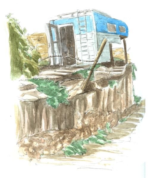 RC watercolor of a trailer in Pozos