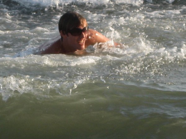 Ronnie swimming in the ocean