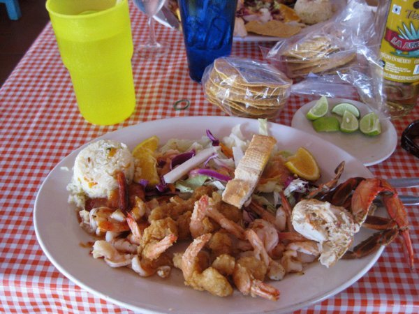 3 kinds of shrimp and a half crab