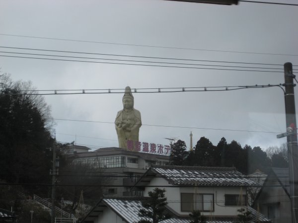 A big Buddha in one of the cities on the train ride