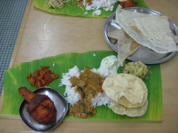Traditional Indian food served on a leaf