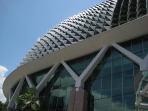 The Esplenade building was nick-named the 'durian' because of the cool texture of the sun shade.