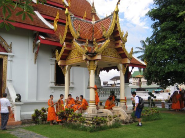 Young monks sitting after class got out at Wat Phrah Singh