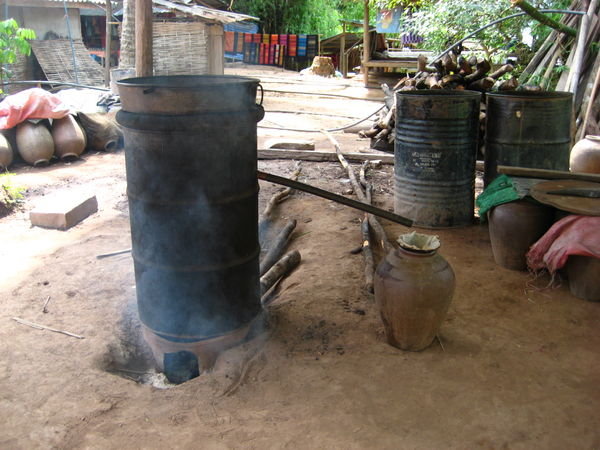 Distilling Lao Lao at whiskey village