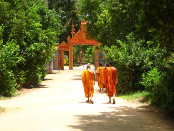 The monks leaving the crematorium