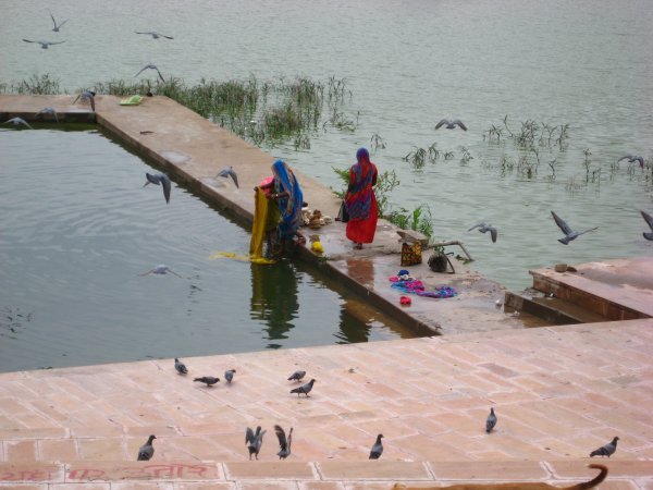Bathing at the holy ghats in Pushkar