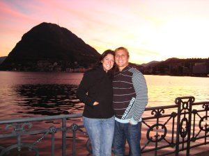 In front of Lake Lugano at sunset