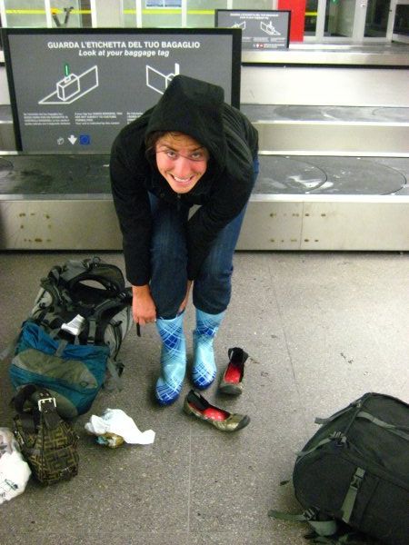 Hannah looking SUPER stylish in her patterned rain boots!