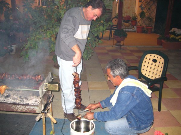 Cooking Cyprus souvlaki is a family affair for the men!