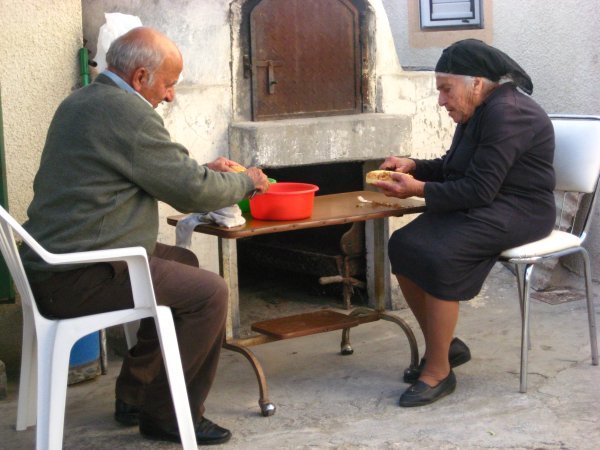 Ioanna's parents still cooking together in their tiny village on the Turkish side