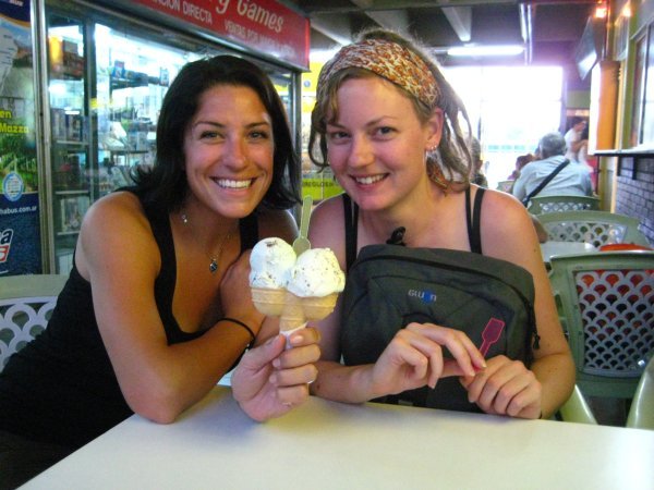 Hannah and Renee sharing an ice-cream