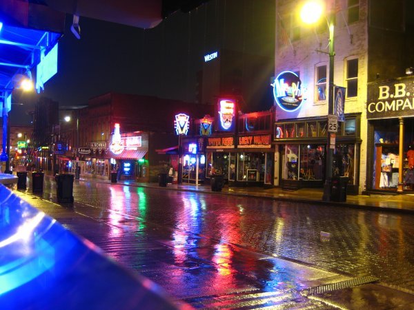 Memphis in the rain at night
