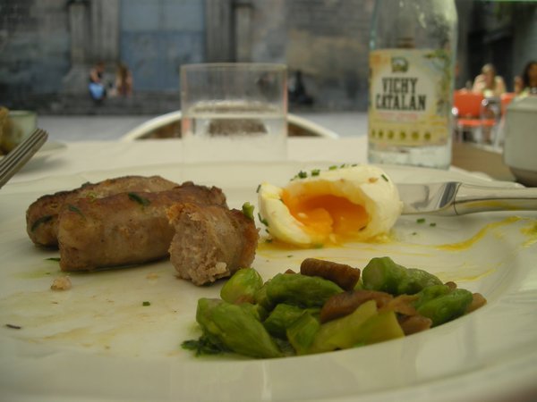 Catalan Sausge, Egg and Asparagus