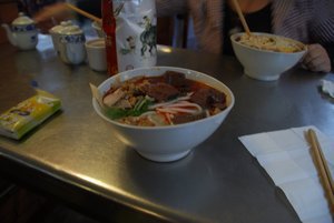 rice noodle soup with some pig's blood