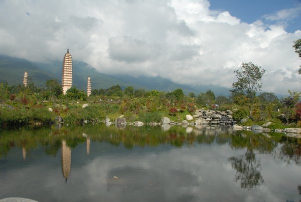 3 pagodas in reflection