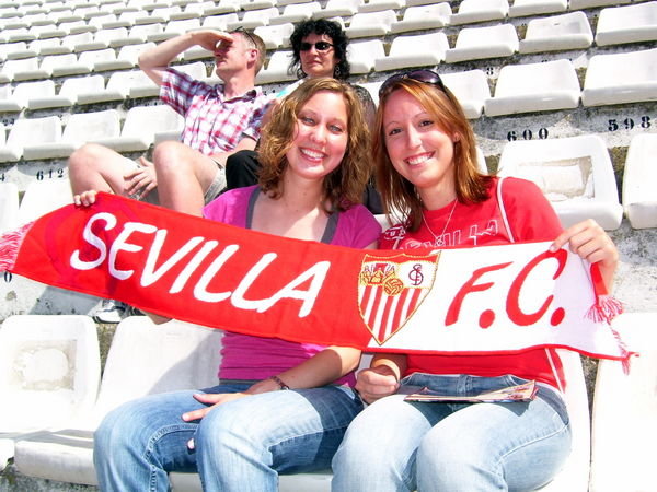 Julie and me with the Sevilla banner