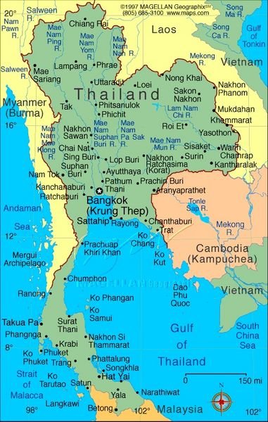 Kort over Thailand
