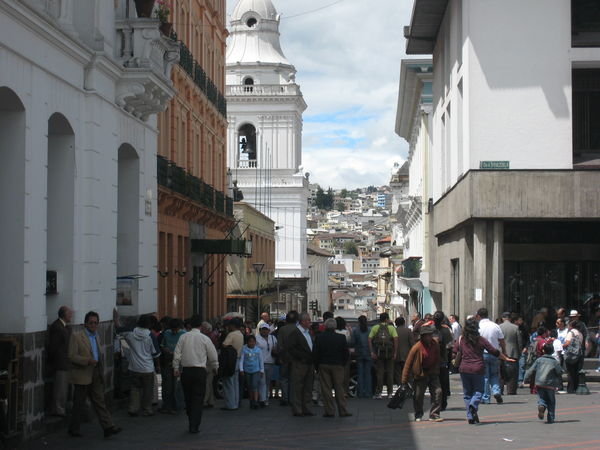 Typical Quito old town street 