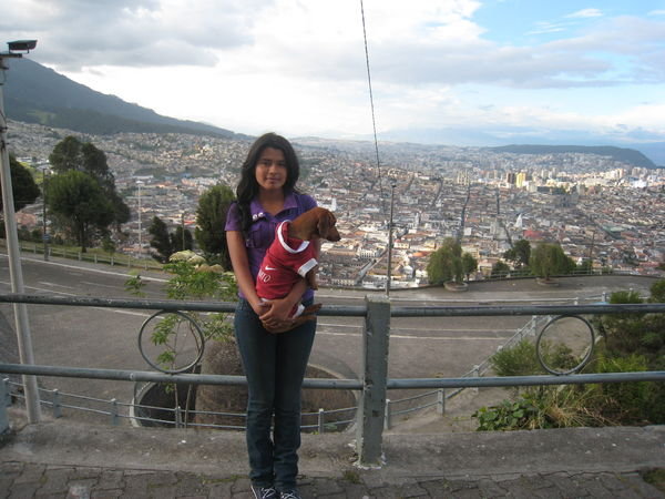 Mary Lou and view of central Quito in background 