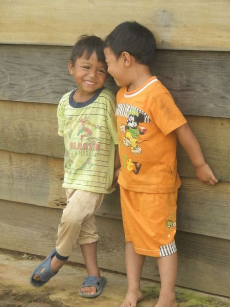 Two boys at  the Chicken Village