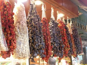 Dried peppers and aubergines at the spice market, Istanbul