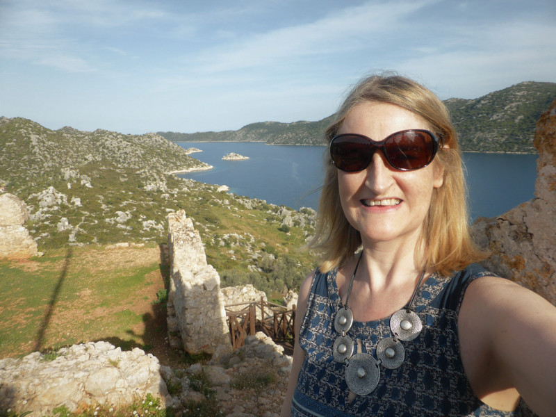 Enjoying the views from the top of Simena Castle