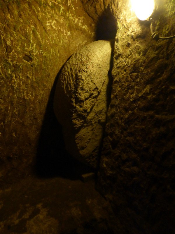 Stone door to keep out marauders, Derinkuyu underground city
